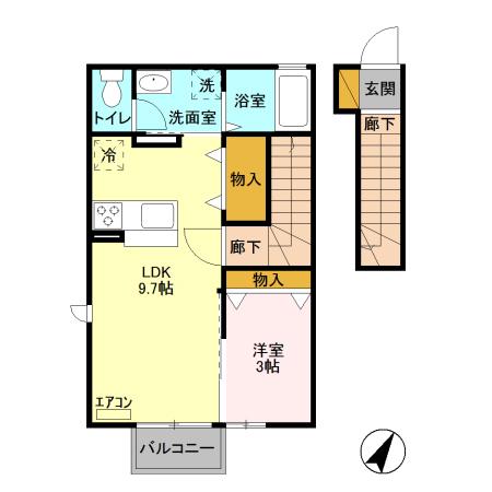 フォーゲルテラス ブラウ 2(1LDK/2階)の間取り写真