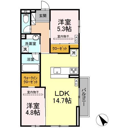 パルミエ Ⅱ(2LDK/2階)の間取り写真