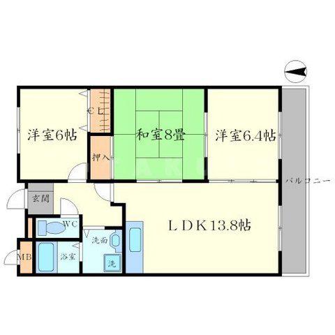 クオリティ北条(3LDK/4階)の間取り写真