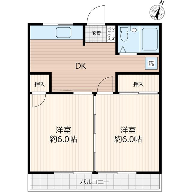 ルレーブ見川Ⅱ(2DK/3階)の間取り写真