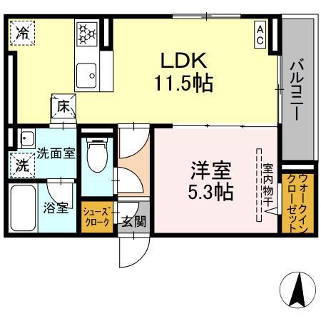 D PAINA 登戸Ⅲ(1LDK/1階)の間取り写真