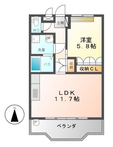 エスポアールS2(1LDK/1階)の間取り写真