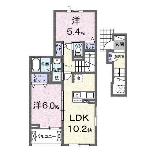 フォンテーヌⅤ(2LDK/2階)の間取り写真