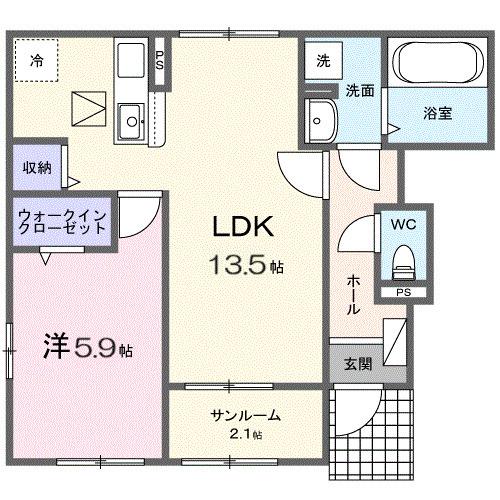リオラ Ⅱ(1LDK/1階)の間取り写真