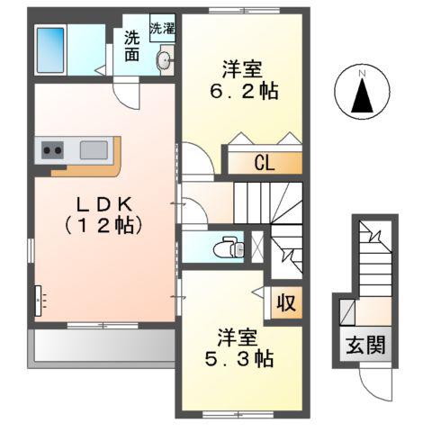 カサ デ コアⅠ(2LDK/2階)の間取り写真