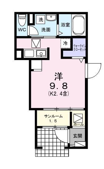 ブリュームⅢ(ワンルーム/1階)の間取り写真