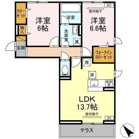 ESPOIR ⅳ(2LDK/1階)の間取り写真