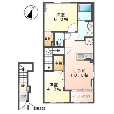 沼津市大岡アパート(2LDK/2階)の間取り写真