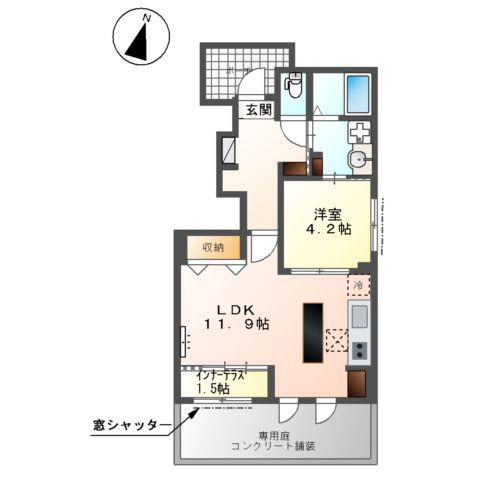 AMFORETⅡ(1LDK/1階)の間取り写真