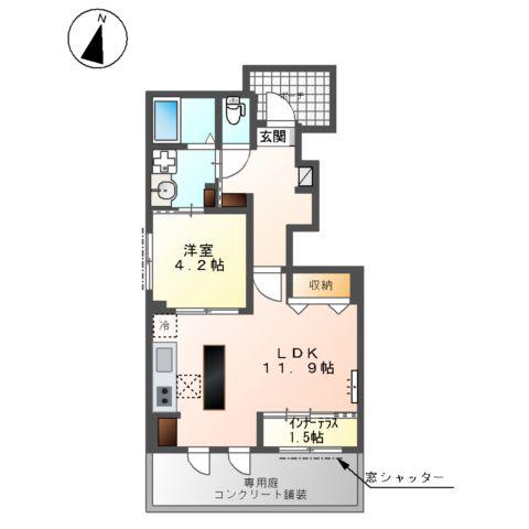 AMFORETⅡ(1LDK/1階)の間取り写真