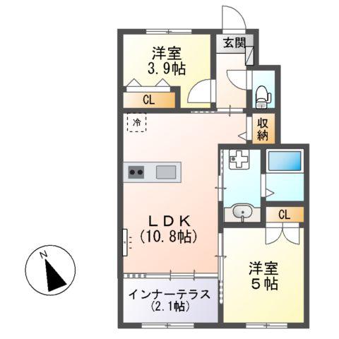 四日市あすなろう 日永駅 徒歩9分 2階建 築2年(2LDK/1階)の間取り写真