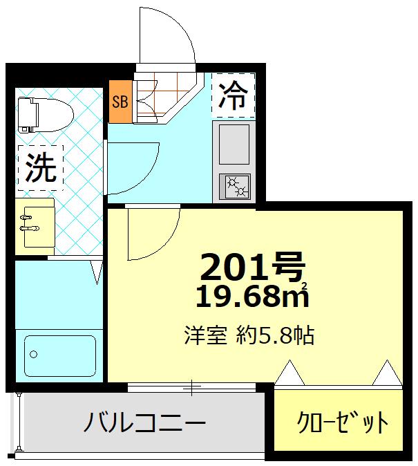 ベルエクラ蒲田Ⅱ(1K/2階)の間取り写真