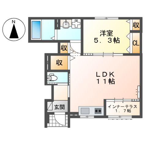 大治町西條アパート(1LDK/1階)の間取り写真