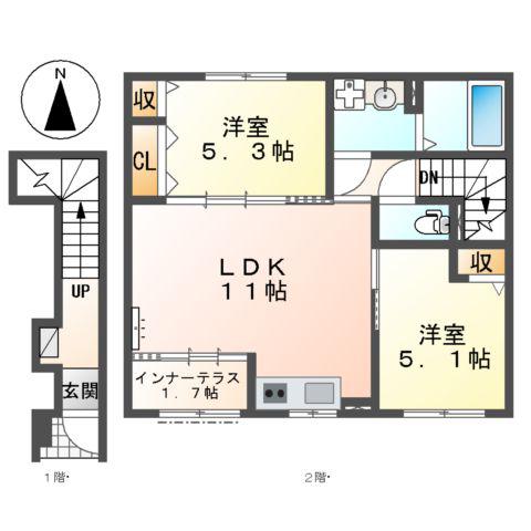 大治町西條アパート(2LDK/2階)の間取り写真