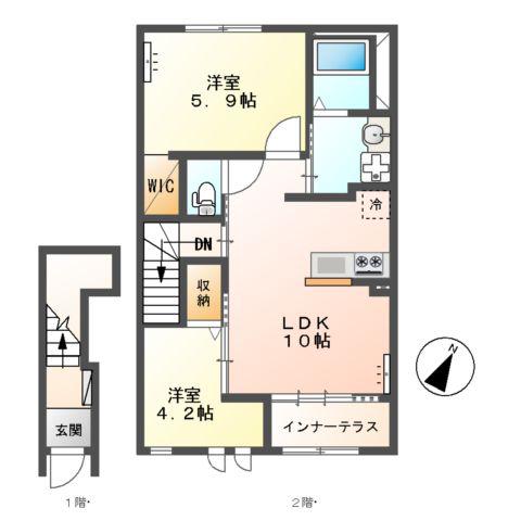 大宮町アパート(2LDK/2階)の間取り写真