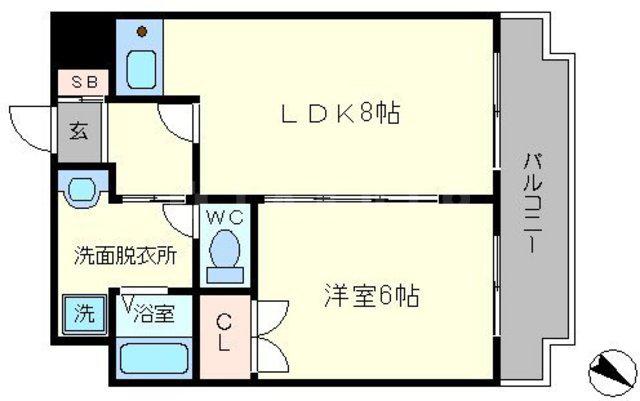 エクシード浜口九条(1LDK/3階)の間取り写真