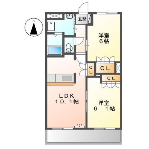 ハートフル・レイ(2LDK/1階)の間取り写真
