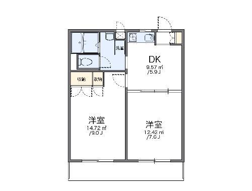 レオパレスクィーンズ由真(2DK/3階)の間取り写真