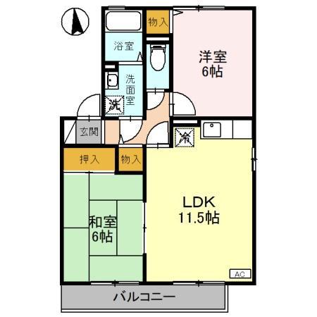 セジュール喜多B(2LDK/2階)の間取り写真