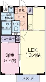 カラーシティーBタウン(1LDK/2階)の間取り写真