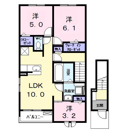 ロークァット Ⅰ(3LDK/2階)の間取り写真