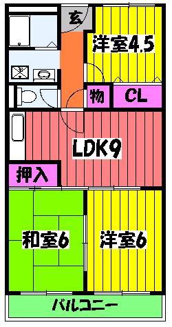 ムカイマンションB(3LDK/4階)の間取り写真