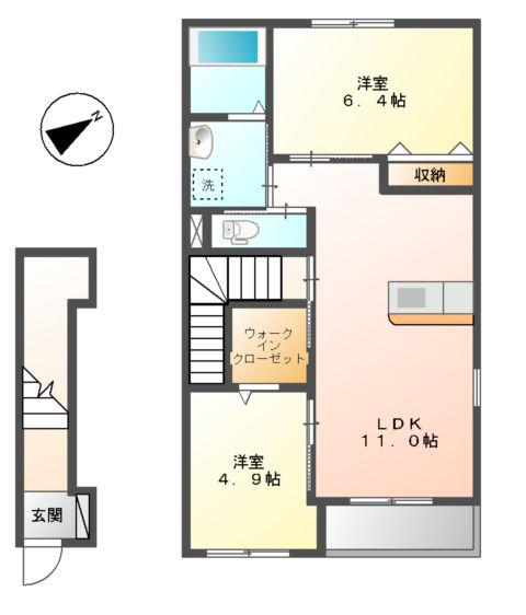 クオーレⅠ(2LDK/2階)の間取り写真