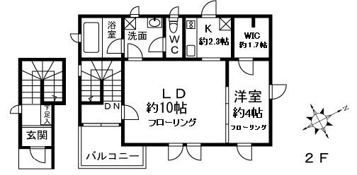ユニテ2(1LDK/2階)の間取り写真