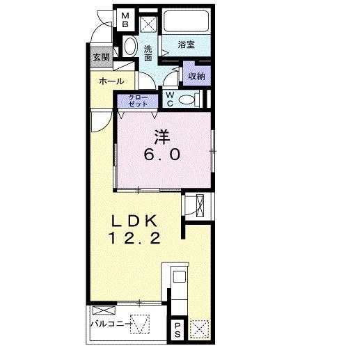 サンフラワー丸市Ⅵ(1LDK/4階)の間取り写真