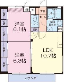 アムール上野台Ⅱ(2LDK/1階)の間取り写真