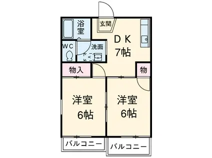 コーポラスⅡ(2DK/2階)の間取り写真