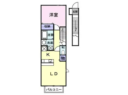 ペルル Ⅲ(1LDK/2階)の間取り写真