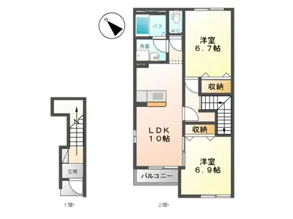 メルヴェイユ(2LDK/2階)の間取り写真