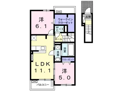 フェリチータ坂東 C(2LDK/2階)の間取り写真