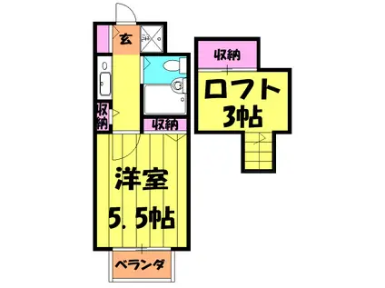 サンハイツ上原(1K/2階)の間取り写真