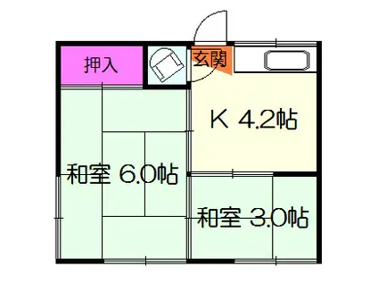 第2丸長荘(2K/2階)の間取り写真