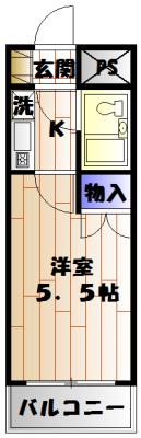 ジョイフル座間(1K/3階)の間取り写真