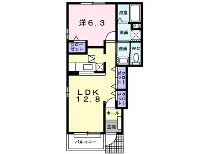 メゾンドリカムⅤ(1LDK/1階)の間取り写真