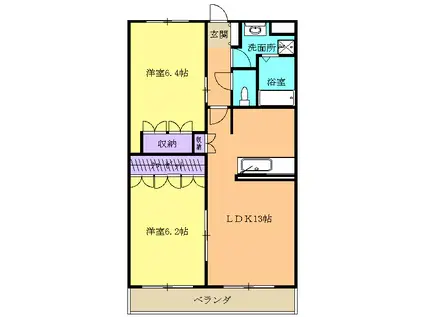 グランピュアW(2LDK/1階)の間取り写真