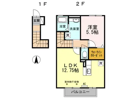 シャルマン楠(1LDK/2階)の間取り写真