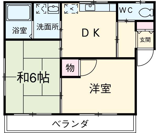 指月ハイムⅠ(2DK/2階)の間取り写真