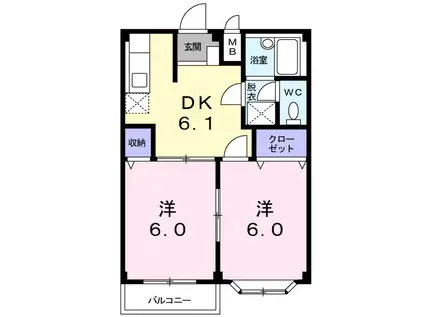 ホワイトルーム飯村B(2DK/2階)の間取り写真