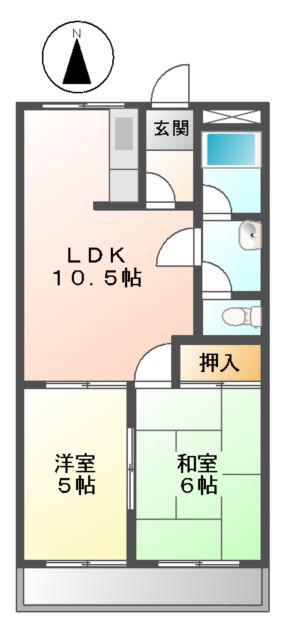 プレステージ薬師Ⅱ(2LDK/1階)の間取り写真