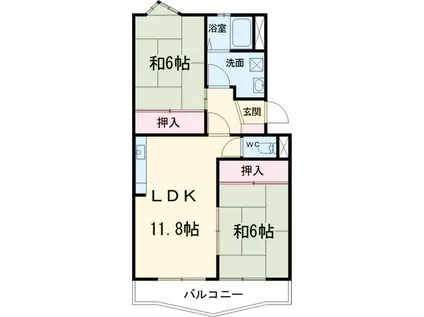 堂坂マンション(2LDK/3階)の間取り写真