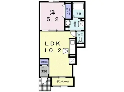 メゾンリュミエール・Ⅱ(1LDK/1階)の間取り写真