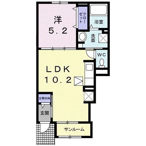 メゾンリュミエール・Ⅱ(1LDK/1階)の間取り写真