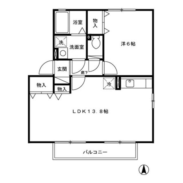 ソレイユ岩戸(1LDK/2階)の間取り写真
