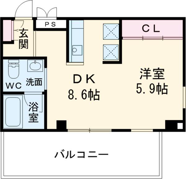TOWAルネコート(1DK/5階)の間取り写真