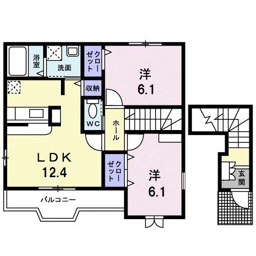 メゾンソレイユ2(2LDK/2階)の間取り写真