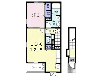 ウェルデンス友部Ⅰ(1LDK/2階)の間取り写真